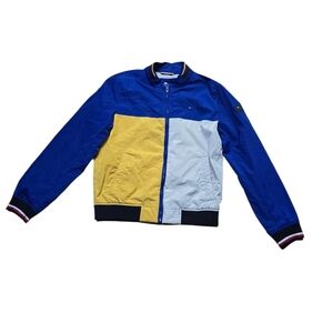 Tommy Hilfiger Colorblock Windbreaker Jacket – Blue/Yellow/Gray - Size Small
